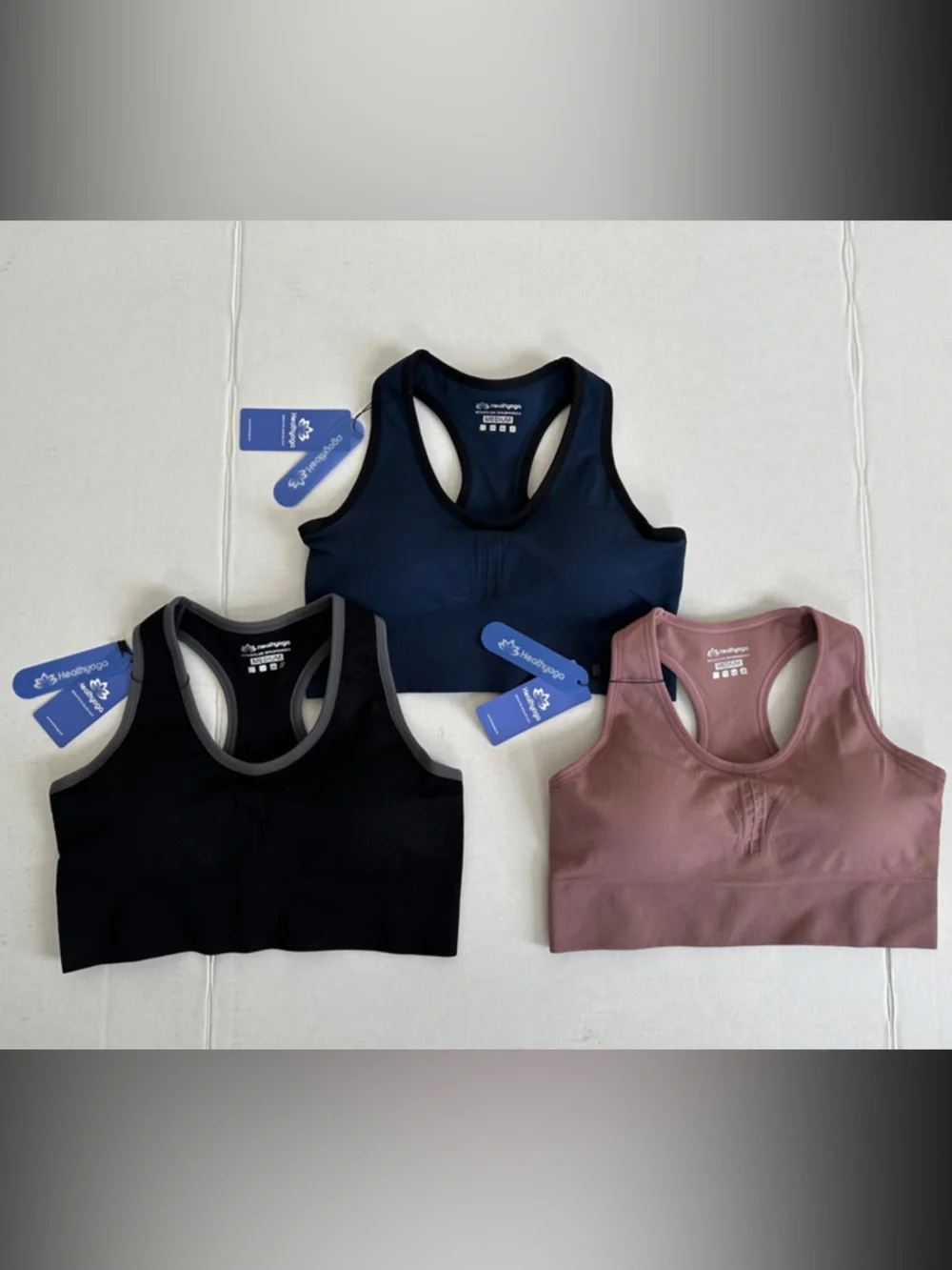 Healthyoga 3 Pack High Impact Racerback Sports Bras Medium Seamless Wireless NWT